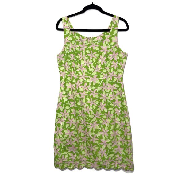 Vintage Lilly Pulitzer Scallop Hem Shift Dress - Green/Pink Floral 10 - Picture 1 of 5